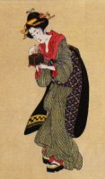 Eine historische Zeichnung einer Frau im Kimono